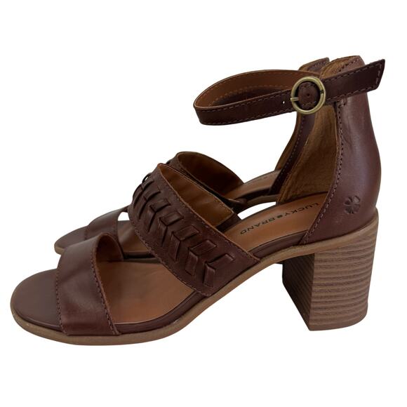 LUCKY BRAND SERENAY LEATHER BLOCK HEELED SANDALS IN BROWN NWOB WOMEN'S SIZE 8 - Picture 5 of 14